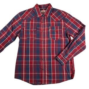 Levi’s Pearl Snap Western Long Sleeve Shirt Red/White/Blue Modern Fit Size M
